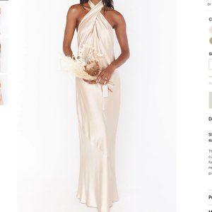 Show Me Your MuMu Jasmine Halter Maxi Dress in Champagne Luxe Satin